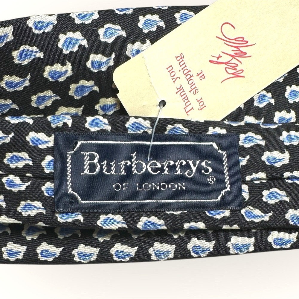 Burberrys of London‎ Mens Vintage Silk Tie Black Blue Paisley Pattern NWT